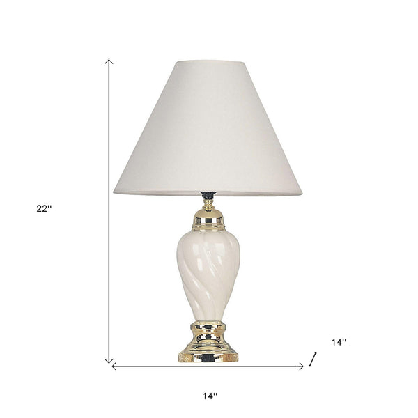 Homeroots 22" White Ceramic Bedside Table Lamp With Off-white Shade Ivory,Beige  468436