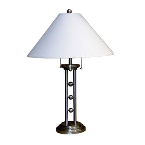HomeRoots 27" Silver Metal Two-Light Table Lamp with Elegant White Shade for Timeless Home Style & Warmth 468439