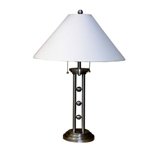 HomeRoots 27" Silver Metal Two-Light Table Lamp with Elegant White Shade for Timeless Home Style & Warmth 468439