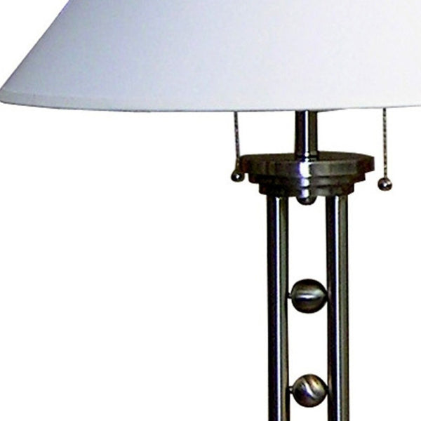 HomeRoots 27" Silver Metal Two-Light Table Lamp with Elegant White Shade for Timeless Home Style & Warmth 468439