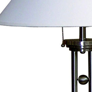 HomeRoots 27" Silver Metal Two-Light Table Lamp with Elegant White Shade for Timeless Home Style & Warmth 468439