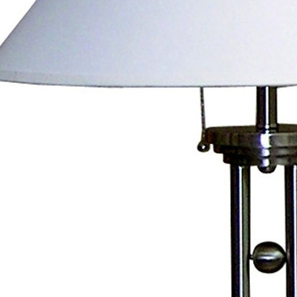 HomeRoots 27" Silver Metal Two-Light Table Lamp with Elegant White Shade for Timeless Home Style & Warmth 468439
