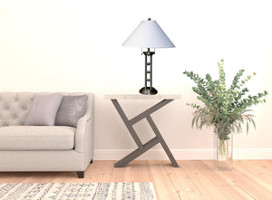 HomeRoots 27" Silver Metal Two-Light Table Lamp with Elegant White Shade for Timeless Home Style & Warmth 468439