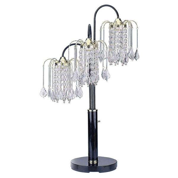 HomeRoots 34" Stylish Black Metal Chandelier Table Lamp with Crystal Accents for Elegant Home Illumination 468444