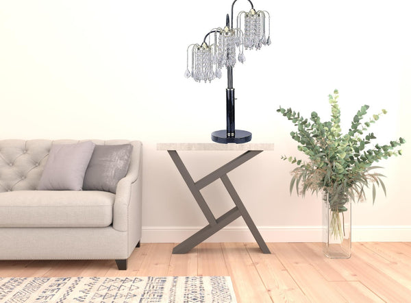 HomeRoots 34" Stylish Black Metal Chandelier Table Lamp with Crystal Accents for Elegant Home Illumination 468444