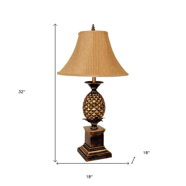 HomeRoots 32" Gold Metal Pineapple Table Lamp - Elegant Empire Shade for Timeless Glamour in Any Room 468445