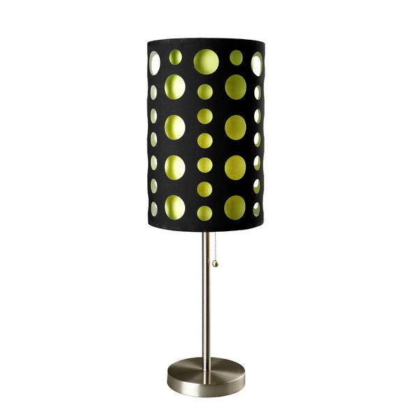 HomeRoots 33" Modern Silver Metal Table Lamp with Bold Black & Green Drum Shade for Stylish Interiors 468446