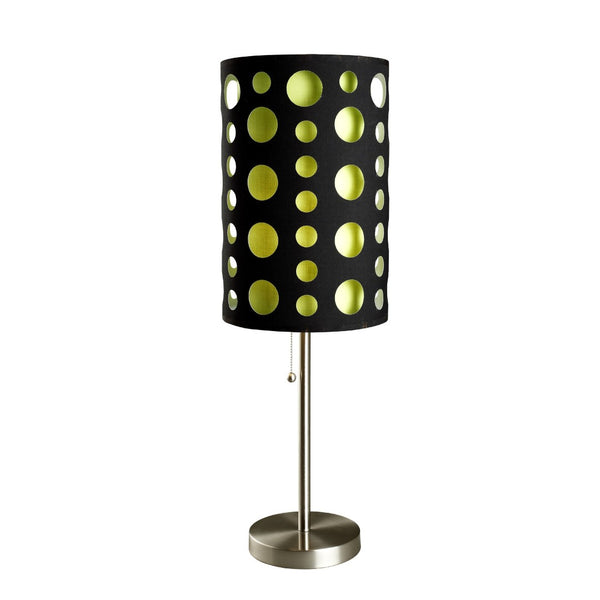 HomeRoots 33" Modern Silver Metal Table Lamp with Bold Black & Green Drum Shade for Stylish Interiors 468446