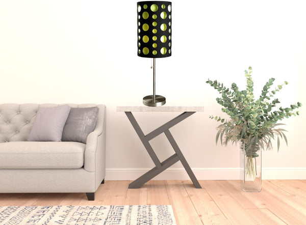 HomeRoots 33" Modern Silver Metal Table Lamp with Bold Black & Green Drum Shade for Stylish Interiors 468446