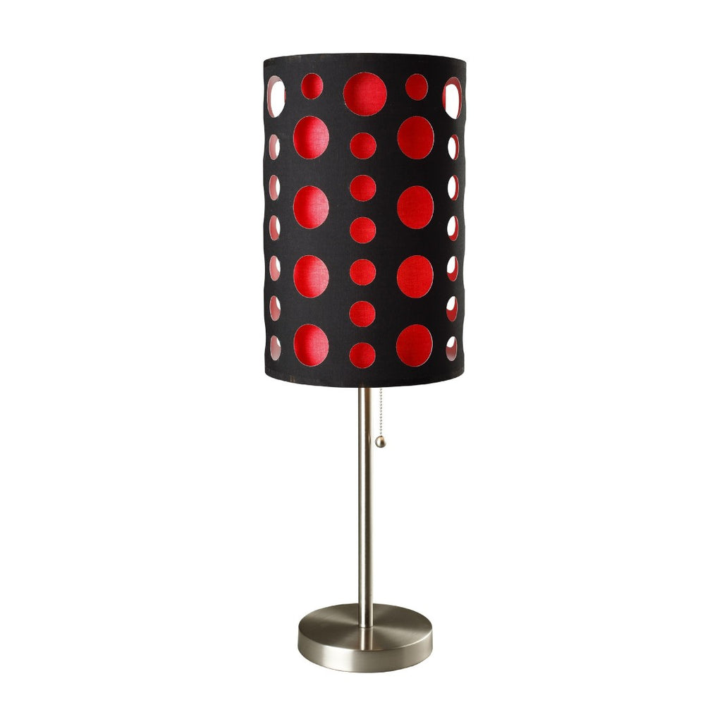HomeRoots 33" Steel Mod Table Lamp with Stylish Two-Layer Drum Shade for Contemporary Room Decor & Lighting Black/Red 468447