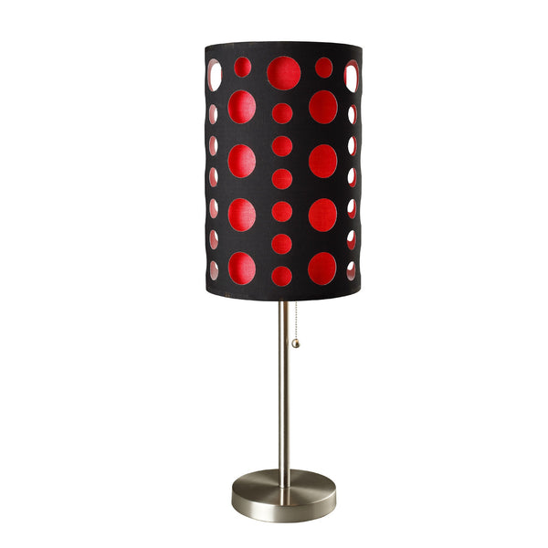 Homeroots 33" Steel Mod Table Lamp With Black And Red Drum Shade Black,Red  468447
