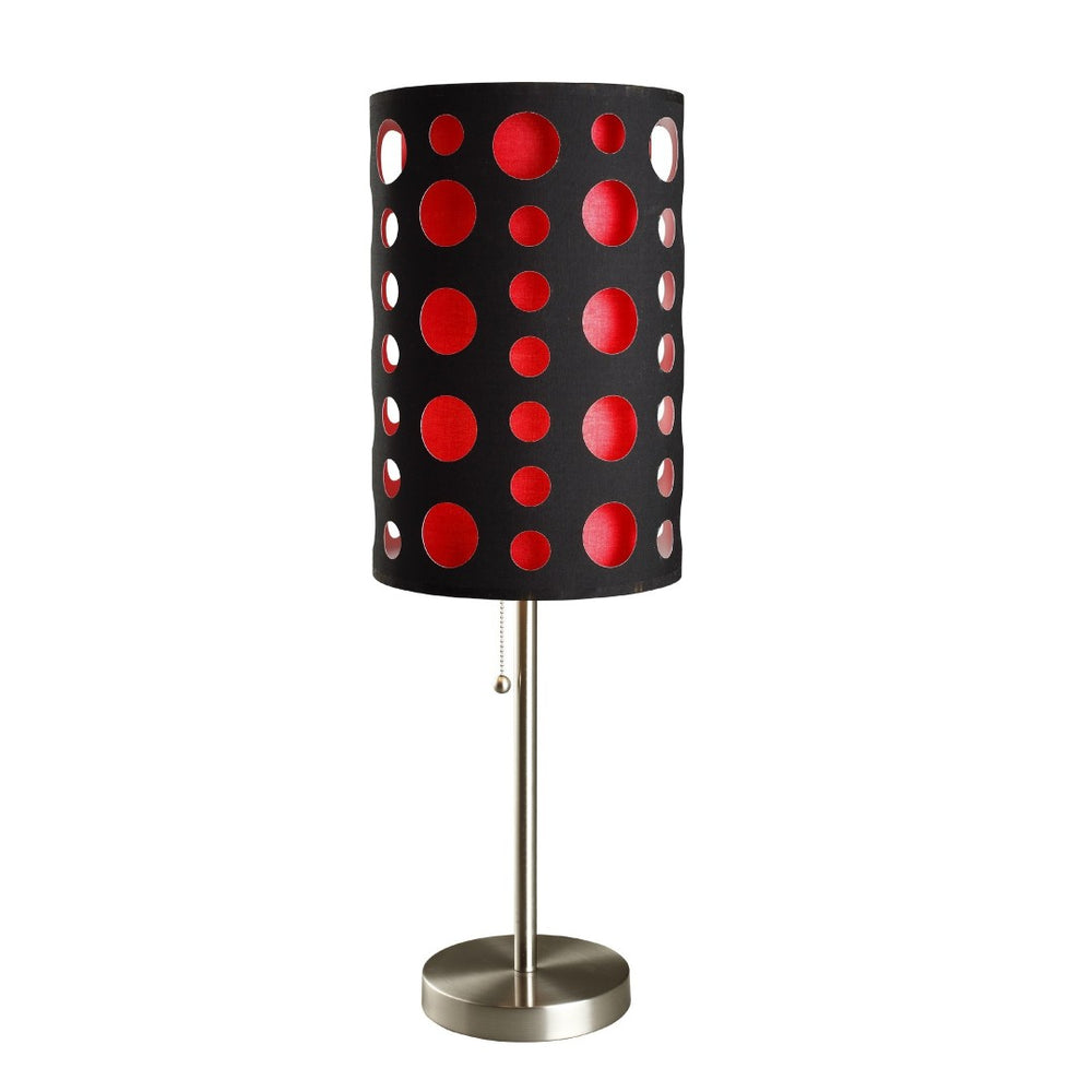 HomeRoots 33" Steel Mod Table Lamp with Stylish Two-Layer Drum Shade for Contemporary Room Decor & Lighting Black/Red 468447