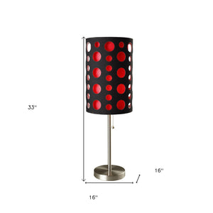 Homeroots 33" Steel Mod Table Lamp With Black And Red Drum Shade Black,Red  468447