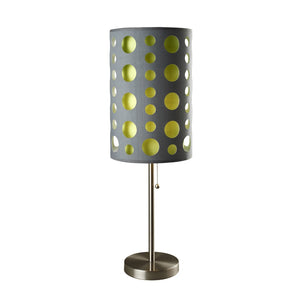 HomeRoots 33" Gray and Green Modern Drum Table Lamp - Stylish Steel Base, Versatile Lighting for Any Space 468450