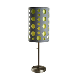 HomeRoots 33" Gray and Green Modern Drum Table Lamp - Stylish Steel Base, Versatile Lighting for Any Space 468450