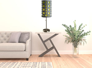 HomeRoots 33" Gray and Green Modern Drum Table Lamp - Stylish Steel Base, Versatile Lighting for Any Space 468450