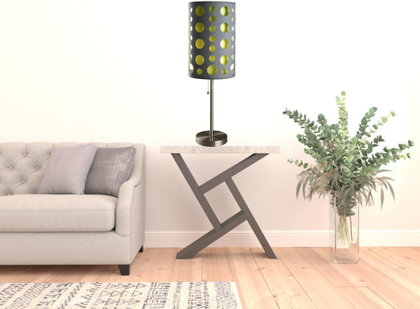 HomeRoots 33" Gray and Green Modern Drum Table Lamp - Stylish Steel Base, Versatile Lighting for Any Space 468450