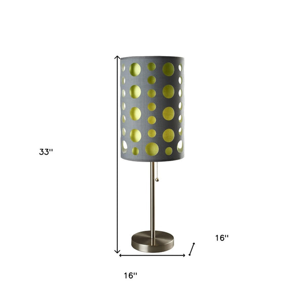 HomeRoots 33" Gray and Green Modern Drum Table Lamp - Stylish Steel Base, Versatile Lighting for Any Space 468450