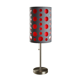 HomeRoots 33" Modern Metal Table Lamp with Vibrant Drum Shade, Pull-Chain Switch for Versatile Lighting Gray/Red 468451