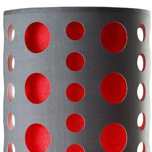 HomeRoots 33" Modern Metal Table Lamp with Vibrant Drum Shade, Pull-Chain Switch for Versatile Lighting Gray/Red 468451