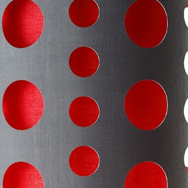 HomeRoots 33" Modern Metal Table Lamp with Vibrant Drum Shade, Pull-Chain Switch for Versatile Lighting Gray/Red 468451