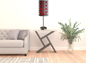 HomeRoots 33" Modern Metal Table Lamp with Vibrant Drum Shade, Pull-Chain Switch for Versatile Lighting Gray/Red 468451