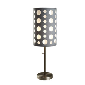 HomeRoots 33" Modern Metal Table Lamp with Vibrant Drum Shade, Pull-Chain Switch for Versatile Lighting Gray/White 468452