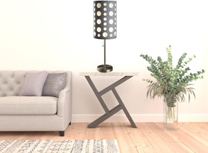 HomeRoots 33" Modern Metal Table Lamp with Vibrant Drum Shade, Pull-Chain Switch for Versatile Lighting Gray/White 468452