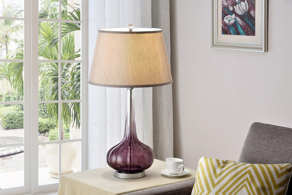 Homeroots 30" Purple Ombre Glass Table Lamp With Beige Shade   468460