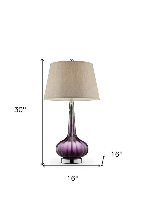 Homeroots 30" Purple Ombre Glass Table Lamp With Beige Shade   468460