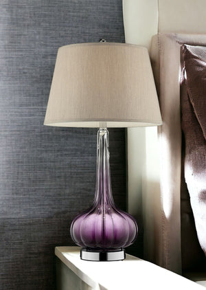 Homeroots 30" Purple Ombre Glass Table Lamp With Beige Shade   468460