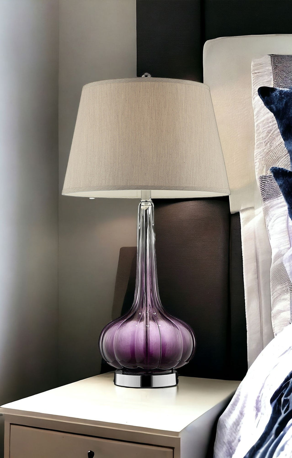 Homeroots 30" Purple Ombre Glass Table Lamp With Beige Shade   468460
