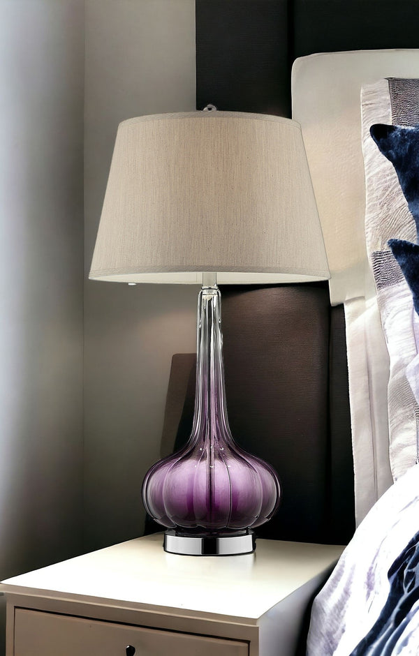 Homeroots 30" Purple Ombre Glass Table Lamp With Beige Shade   468460