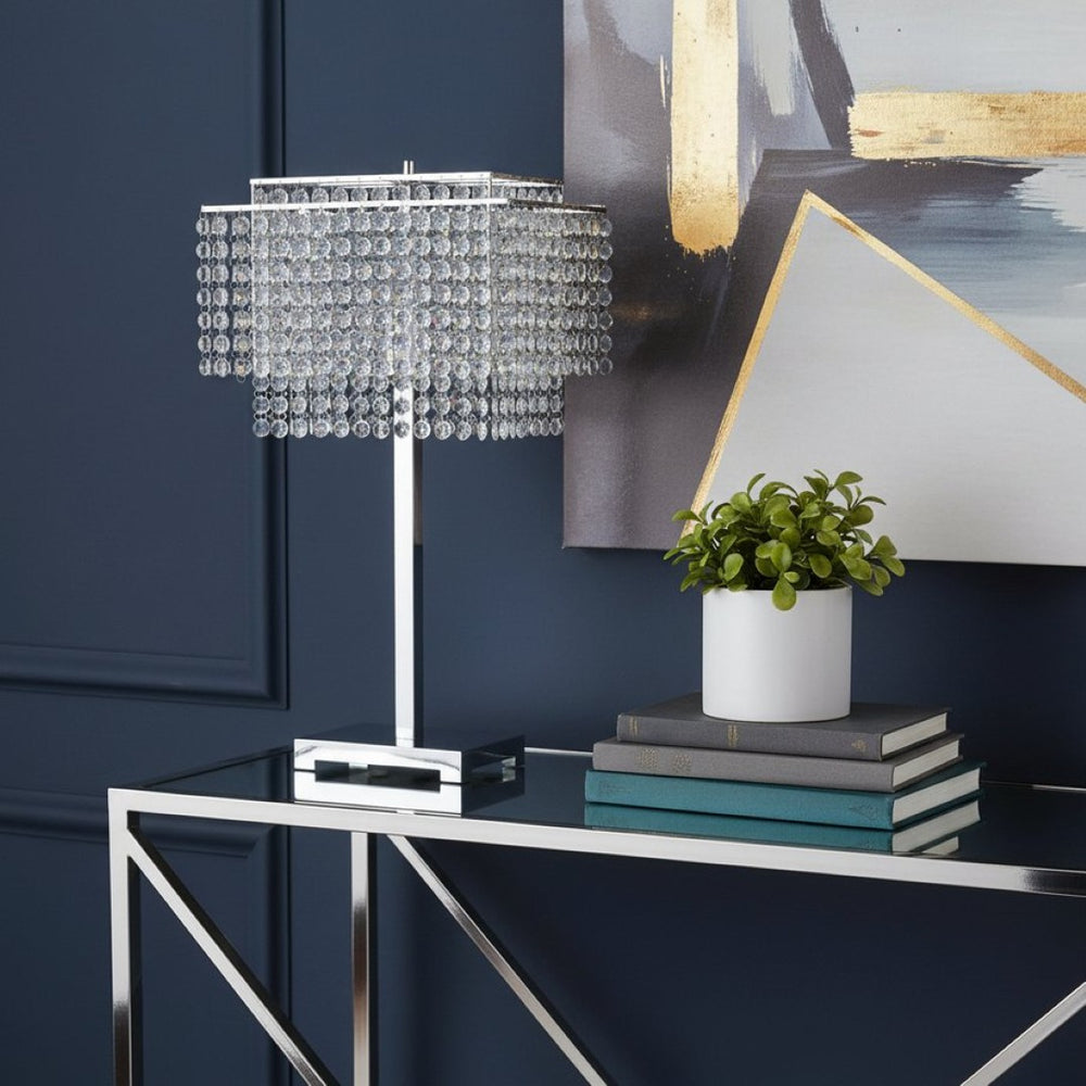 HomeRoots Bling Glam Faux Crystal Table Lamp - Dazzling Two-Tiered Design, Modern Chrome Base, Perfect Accent! 468466
