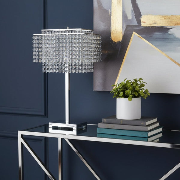 HomeRoots Bling Glam Faux Crystal Table Lamp - Dazzling Two-Tiered Design, Modern Chrome Base, Perfect Accent! 468466