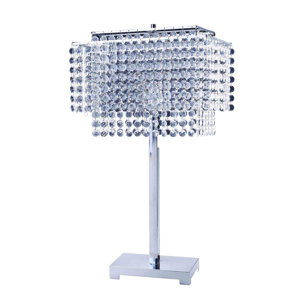 HomeRoots Bling Glam Faux Crystal Table Lamp - Dazzling Two-Tiered Design, Modern Chrome Base, Perfect Accent! 468466