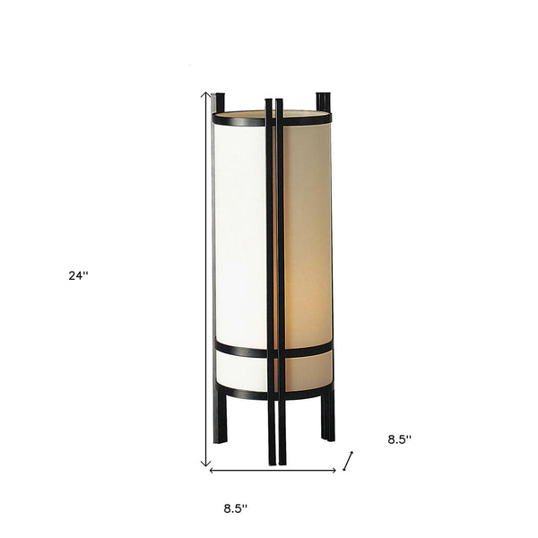 Homeroots 24" Black And Off White Cylinder Bedside Table Lamp   468468