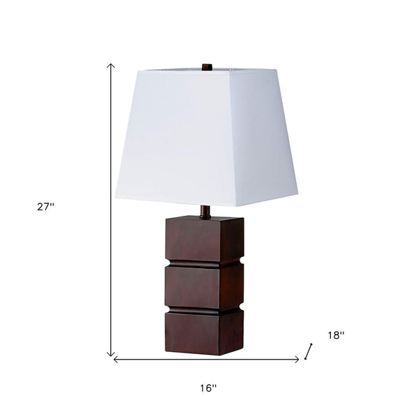 HomeRoots 27" Stylish Brown Bedside Table Lamp – Elegant White Shade for Cozy Reading & Ambient Lighting 468469