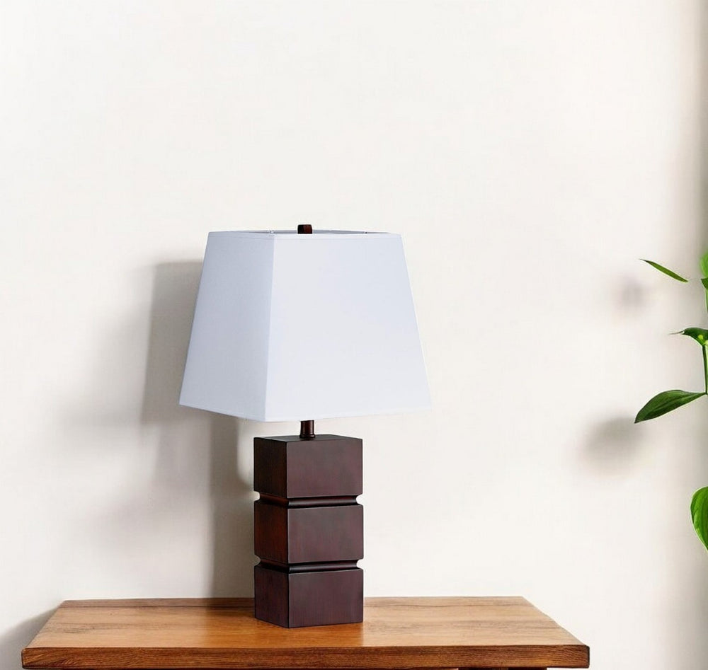 HomeRoots 27" Stylish Brown Bedside Table Lamp – Elegant White Shade for Cozy Reading & Ambient Lighting 468469