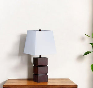 HomeRoots 27" Stylish Brown Bedside Table Lamp – Elegant White Shade for Cozy Reading & Ambient Lighting 468469