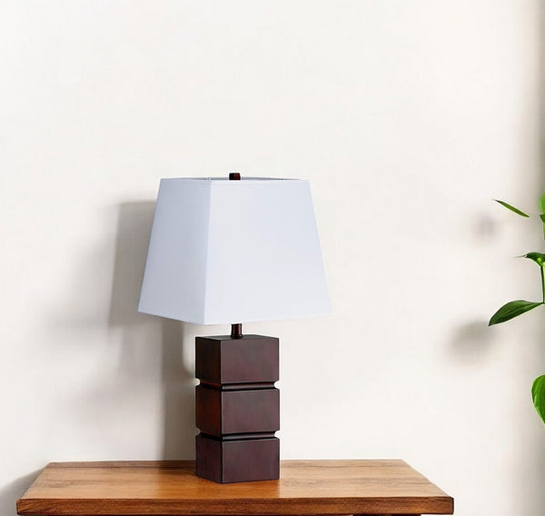 HomeRoots 27" Stylish Brown Bedside Table Lamp – Elegant White Shade for Cozy Reading & Ambient Lighting 468469
