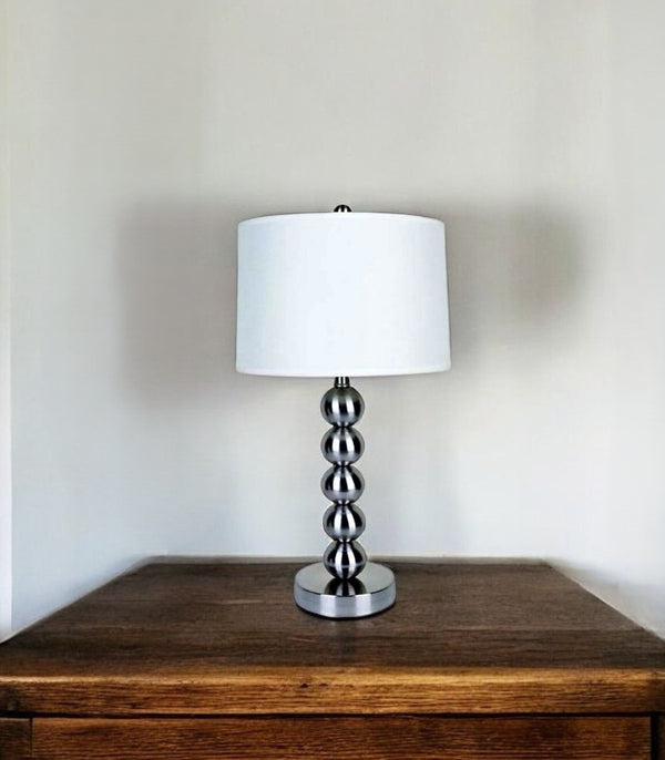 HomeRoots Silver Bauble Table Lamp - Contemporary Elegance with Polished Finish & White Shade for Any Room 468471