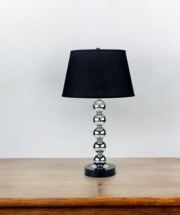HomeRoots Silver Bauble Table Lamp – Elegant Metal Design with Black Shade for Modern Home Decor Accent 468472