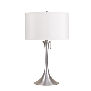 HomeRoots 28" Silver Metal Bedside Lamp with White Shade - Modern Design for Cozy Lighting & Style Upgrade 468473