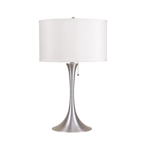 HomeRoots 28" Silver Metal Bedside Lamp with White Shade - Modern Design for Cozy Lighting & Style Upgrade 468473