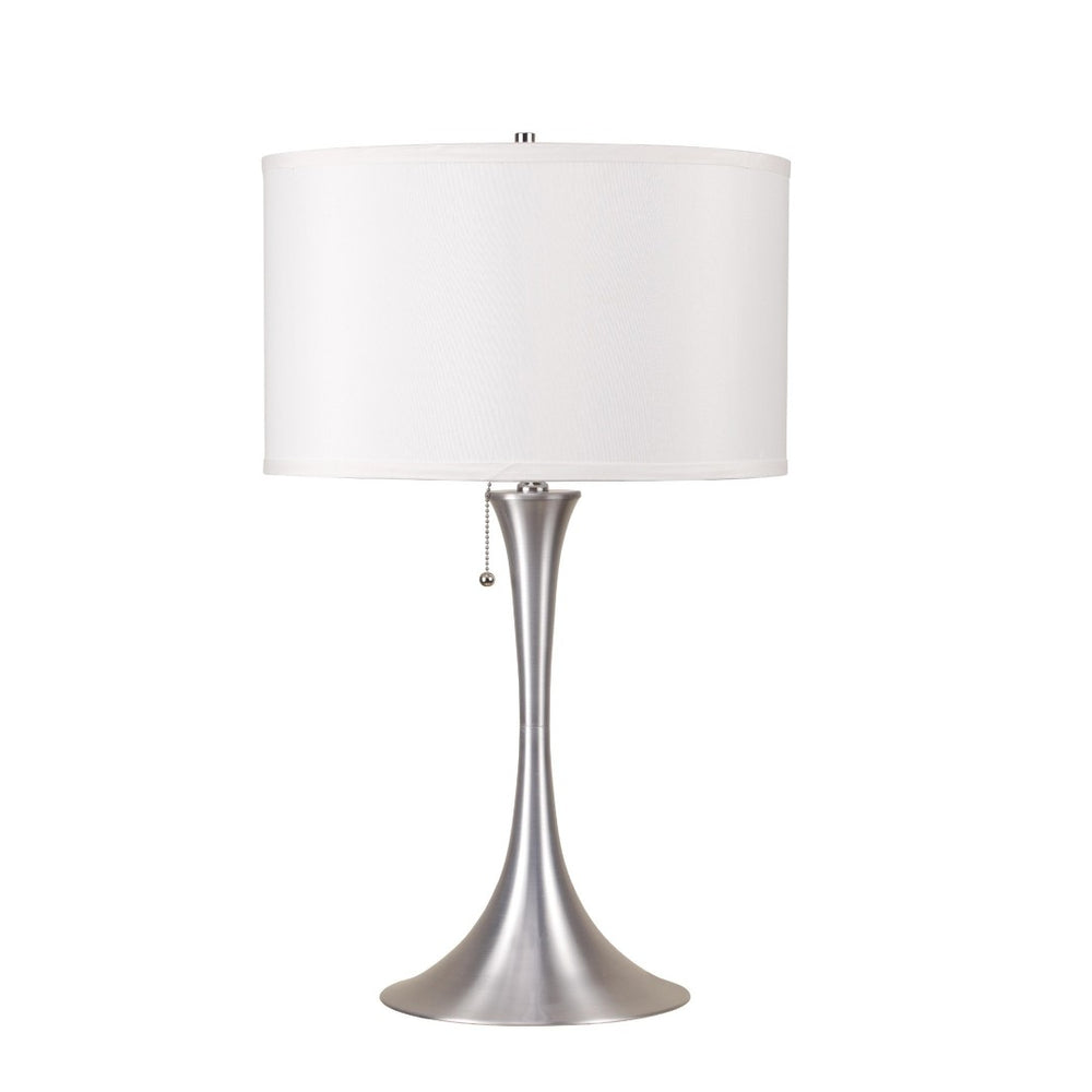 HomeRoots 28" Silver Metal Bedside Lamp with White Shade - Modern Design for Cozy Lighting & Style Upgrade 468473