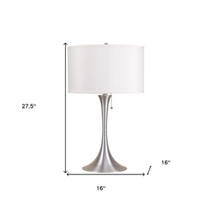 HomeRoots 28" Silver Metal Bedside Lamp with White Shade - Modern Design for Cozy Lighting & Style Upgrade 468473