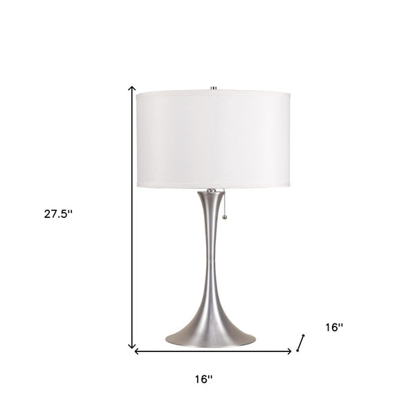 HomeRoots 28" Silver Metal Bedside Lamp with White Shade - Modern Design for Cozy Lighting & Style Upgrade 468473