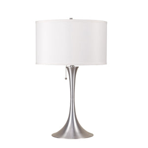 HomeRoots 28" Silver Metal Bedside Lamp with White Shade - Modern Design for Cozy Lighting & Style Upgrade 468473