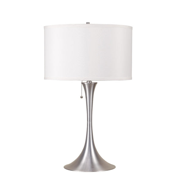 HomeRoots 28" Silver Metal Bedside Lamp with White Shade - Modern Design for Cozy Lighting & Style Upgrade 468473